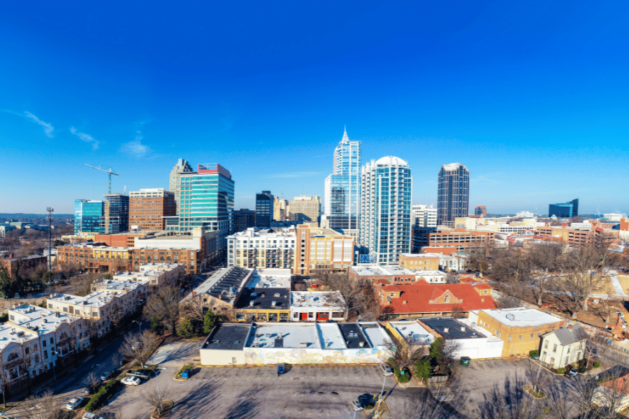 Skyline of Downtown Raleigh, NC on a beautiful sunny day