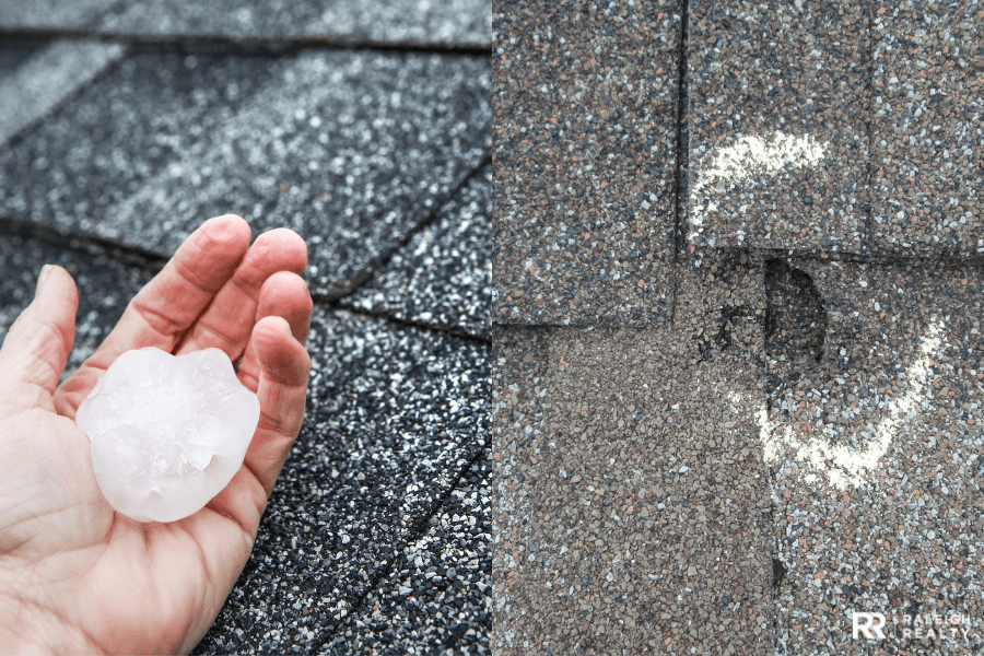 Hail Damage on roof and shingles from a storm - report damage to insurance company