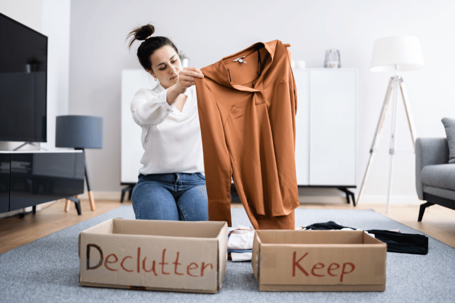 Declutter home by going through closets and storage spaces