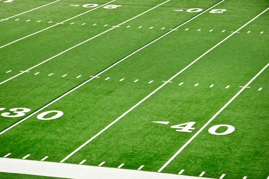 Closeup view of a football field 
