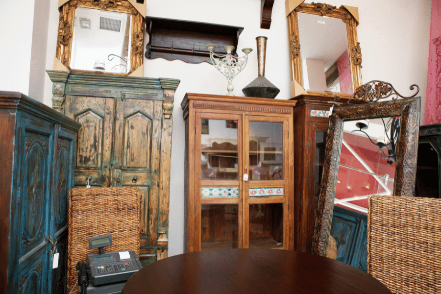 beautiful used furniture selling at a vintage shop 