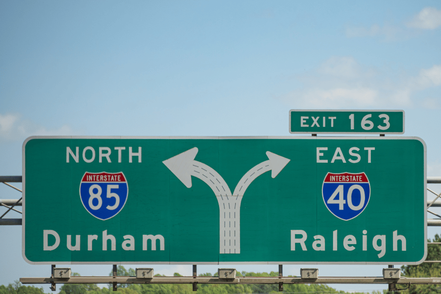 Durham Raleigh NC Interstate Sign