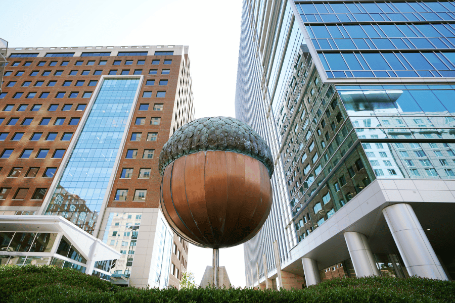 Raleigh's downtown economy center with acorn