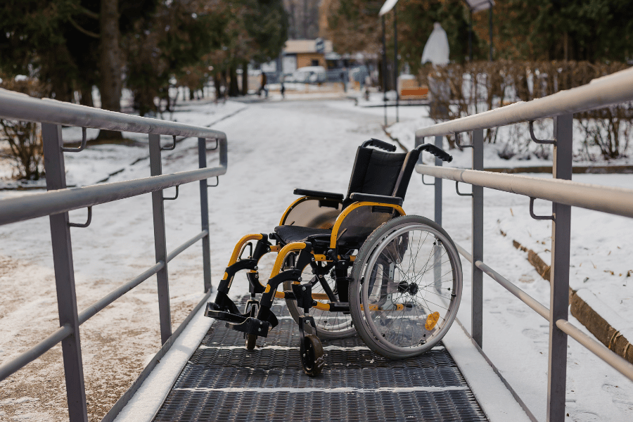 wheelchair on a ramp at home to get inside 